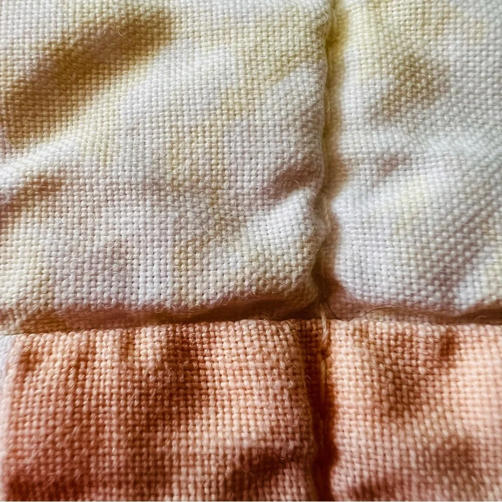 Vintage 1980s Handmade Quilt – 66” x 81” – Peach & Cream Geometric Design